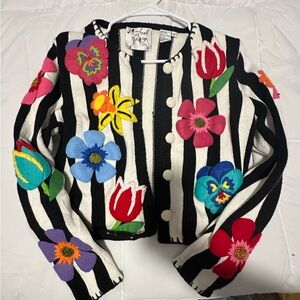 Vintage Michael Simon Colorful Flower Embroidered Sweater Cardigan